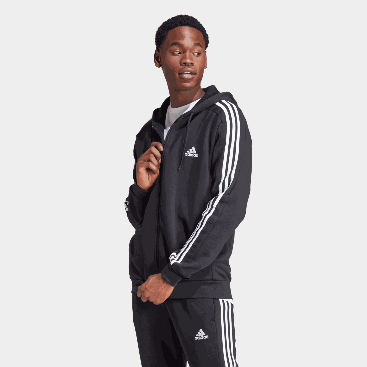 Essential Fleece 3-Stripes Full Zip, hoodie, herr - full image 1