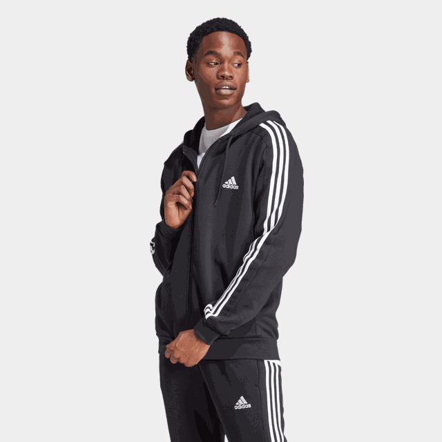 Essential Fleece 3-Stripes Full Zip, hoodie, herr - Hoodtröjor