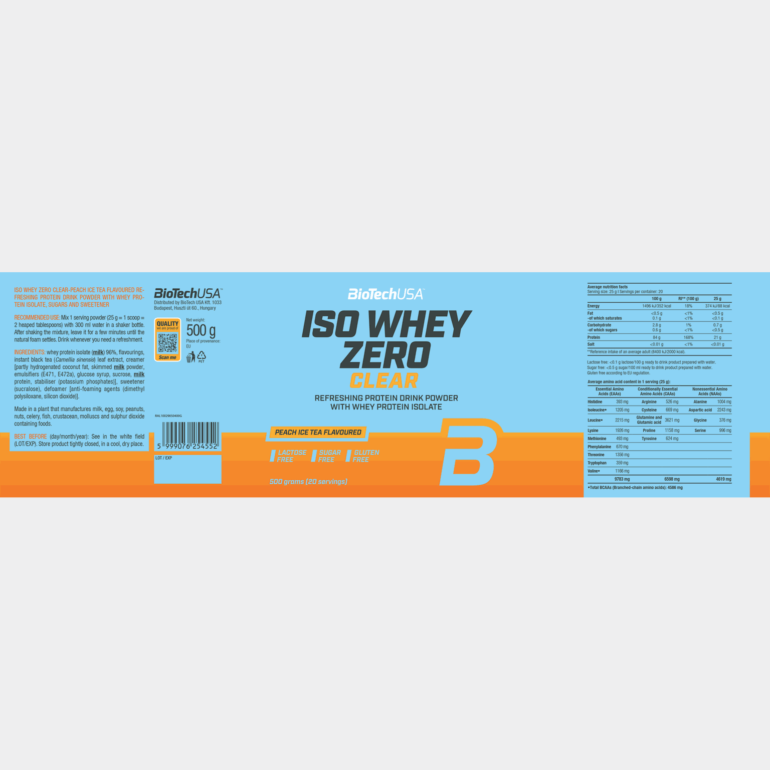 Iso Whey Zero Clear Ice tea-peach 500g, proteinpulver - full image 2