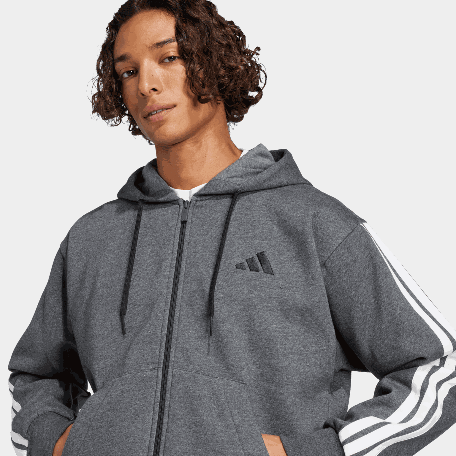 3-Stripes Fleece Full Zip Hood, huvjacka, herr - full image 4