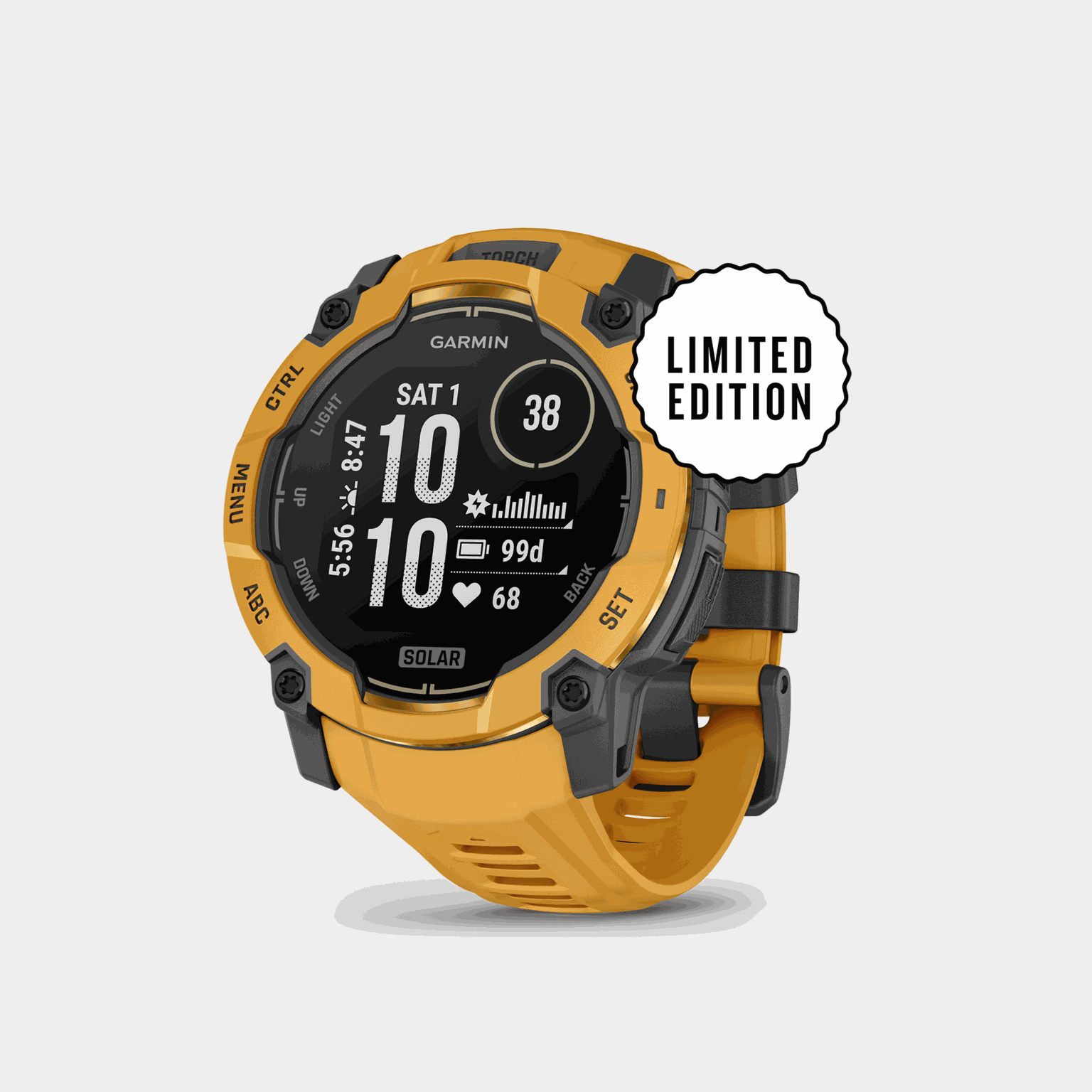 Instinct 3, 50mm, Solar, Sunburst with Gray Accents, multisportklocka, smartklocka - full image 1