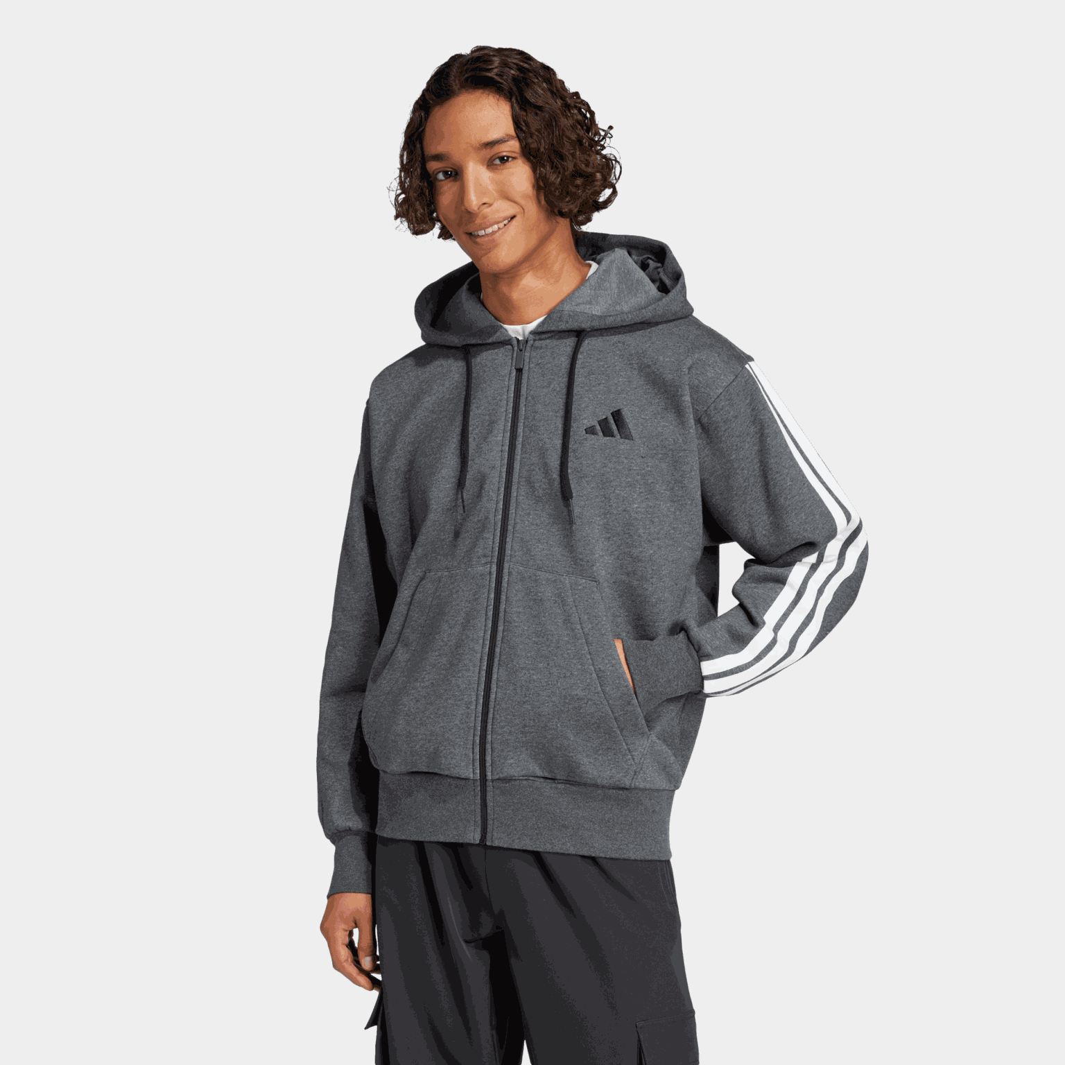3-Stripes Fleece Full Zip Hood, huvjacka, herr - full image 1