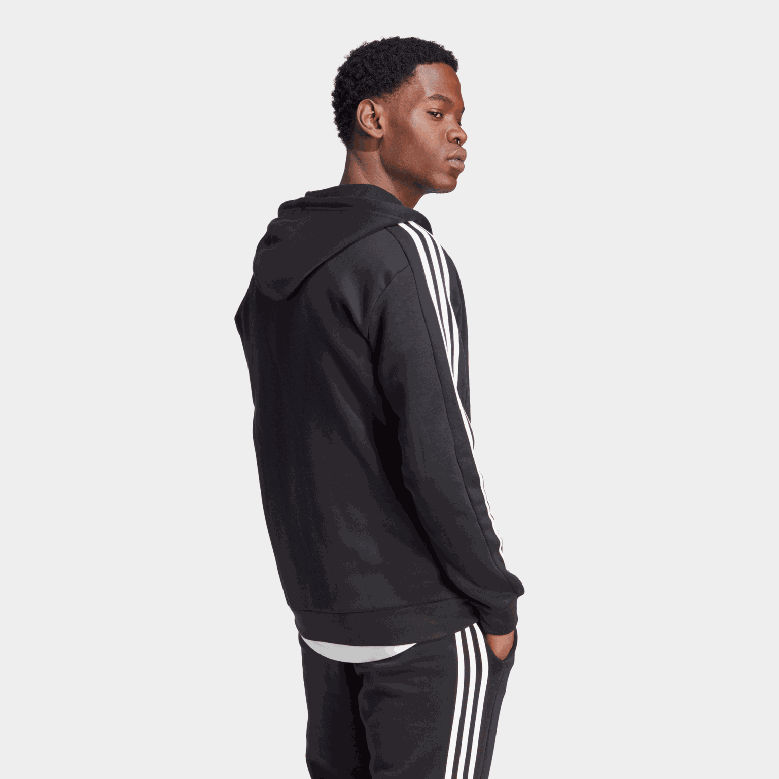 Essential Fleece 3-Stripes Full Zip, hoodie, herr - full image 2