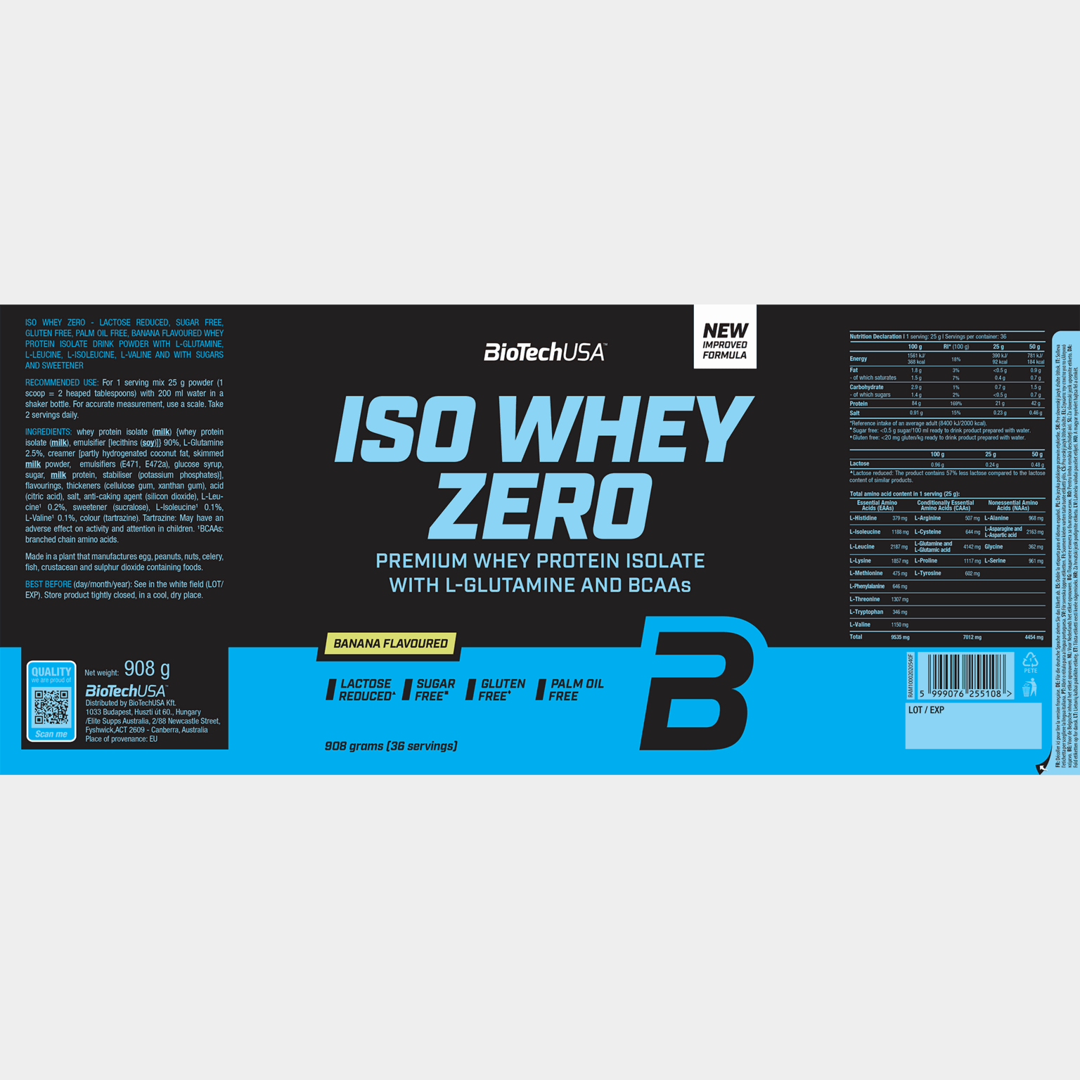 Iso Whey Zero 908g Banana, proteinpulver - full image 2