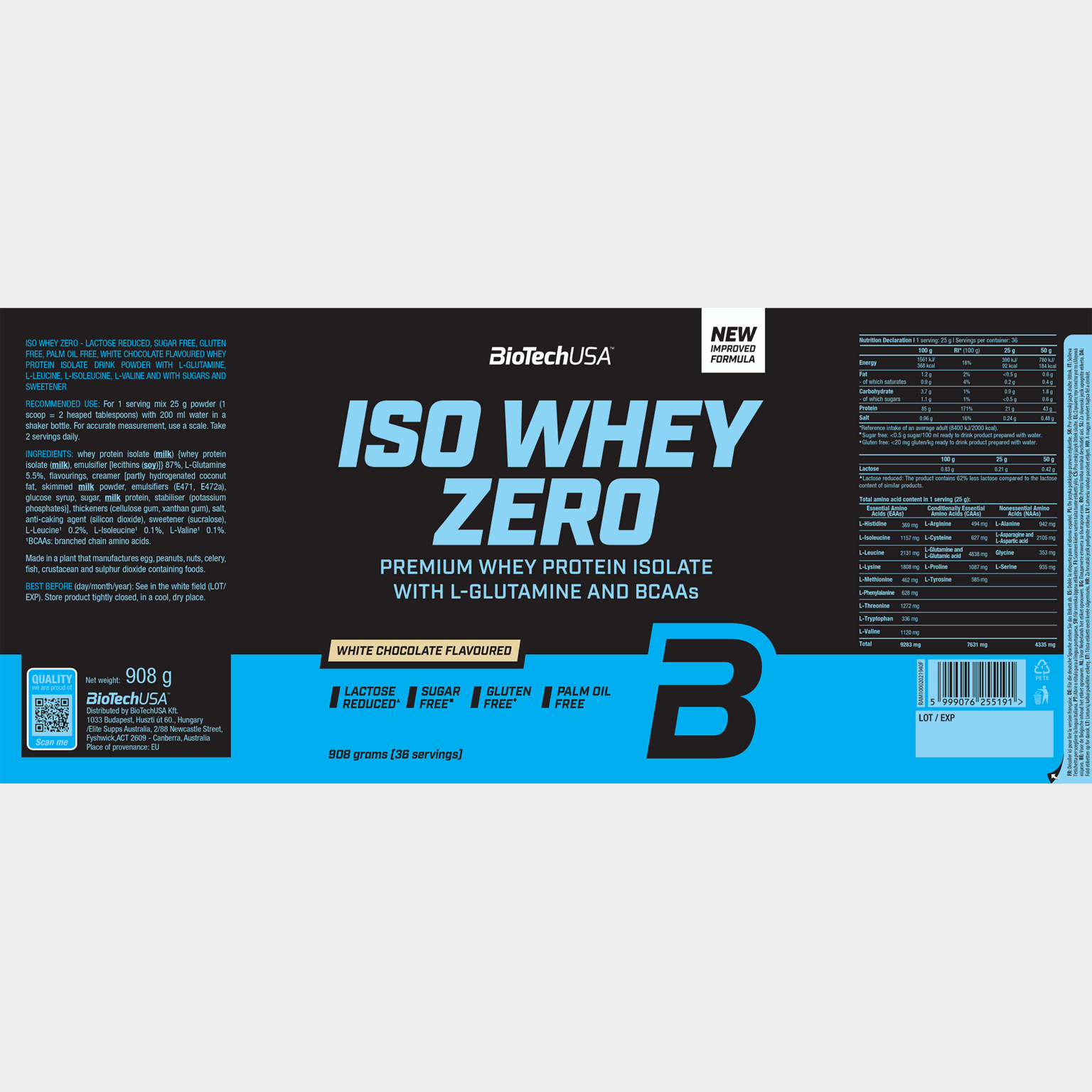 Iso Whey Zero 908g White chocolate, proteinpulver - full image 2