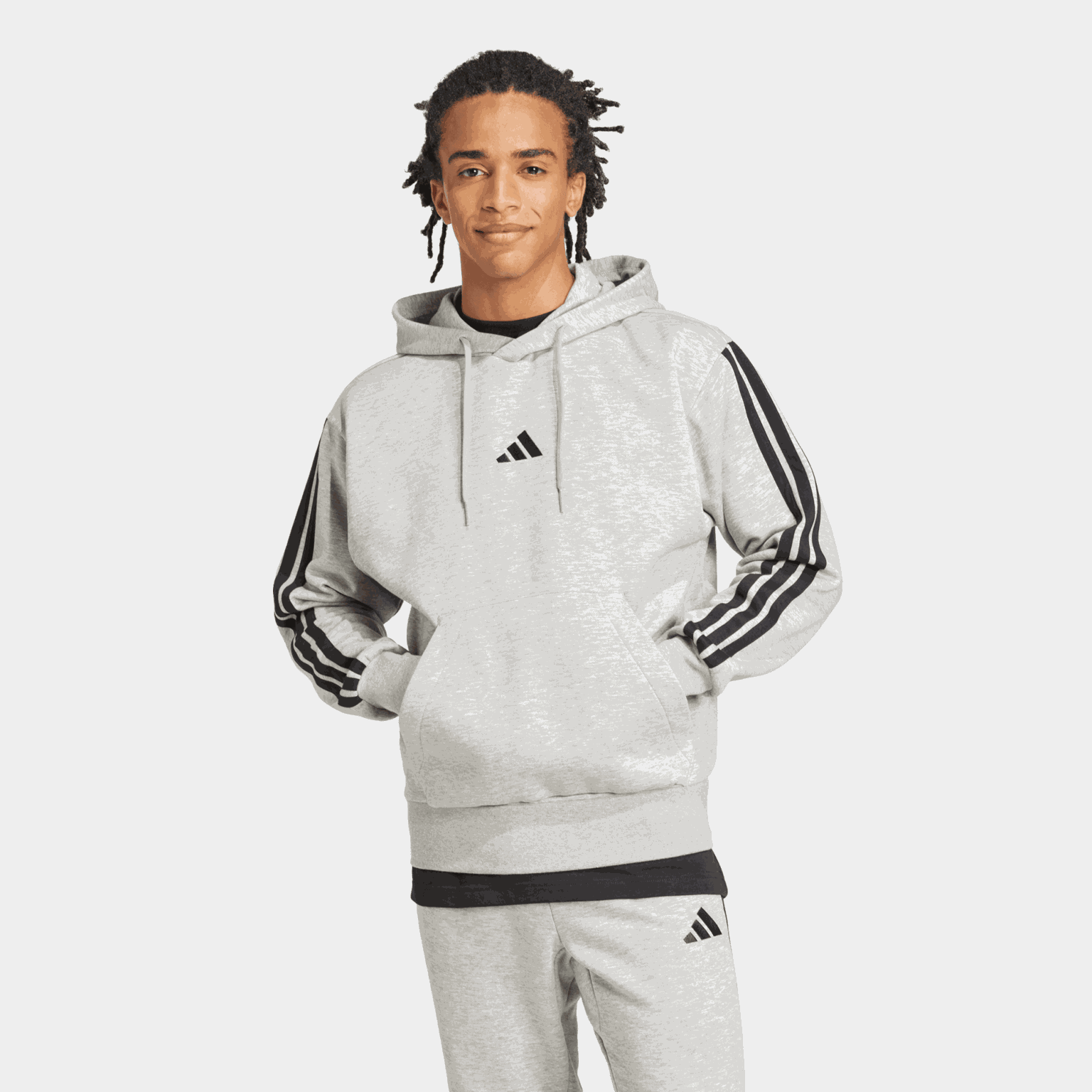 Essentials 3-Stripes Fleece Hoodie, huvtröja, herr - full image 2