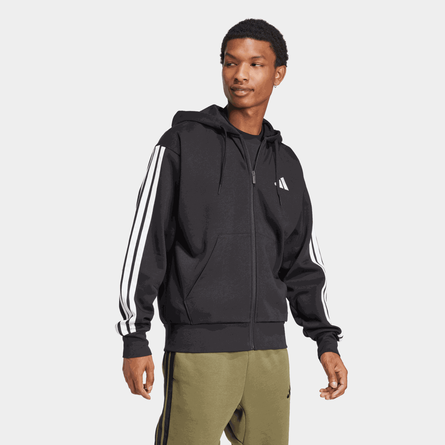 Essential Fleece 3-Stripes Full Zip, hoodie, herr - full image 2