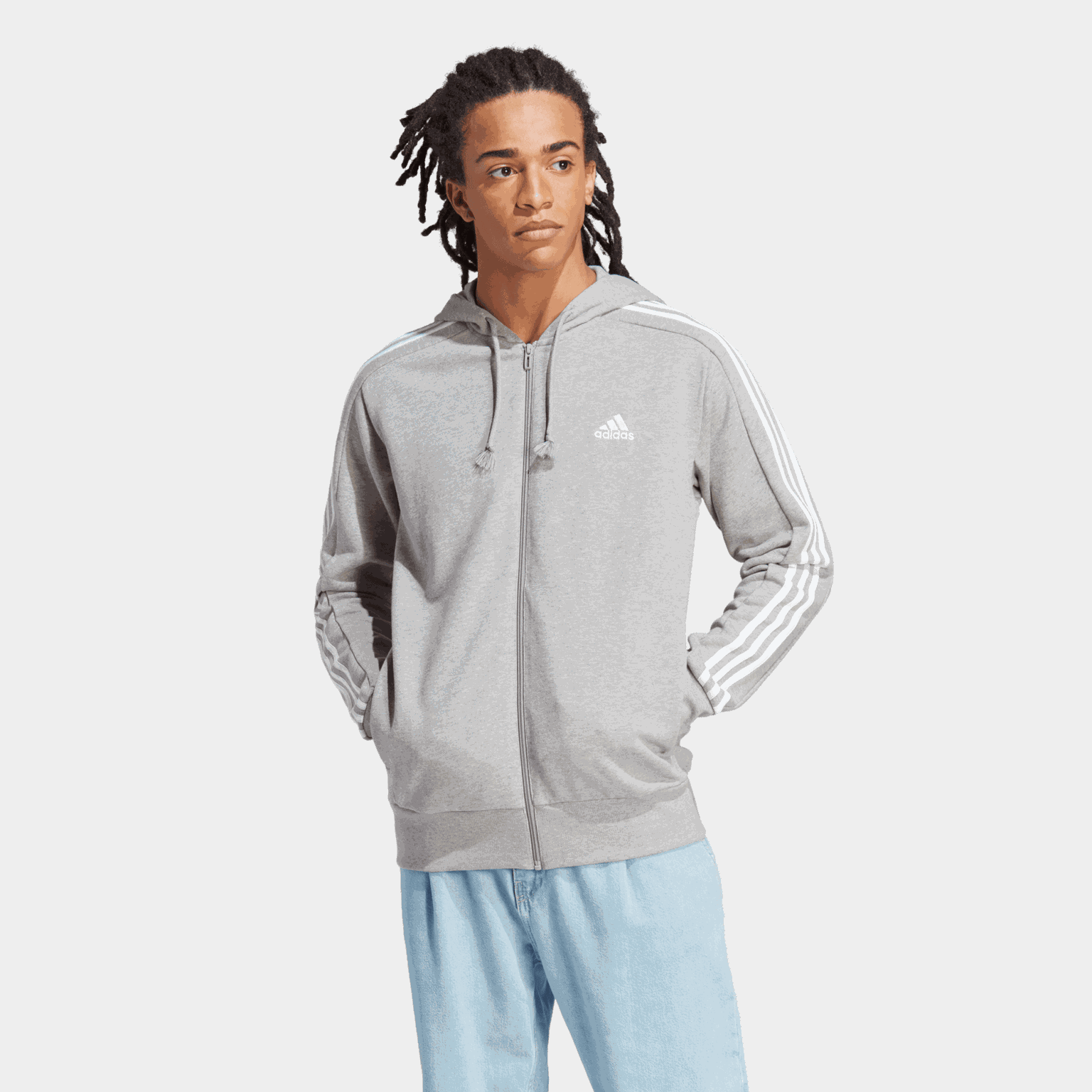 French Terry 3-Stripes Full-Zip Hoodie, huvjacka, herr - Hoodtröjor