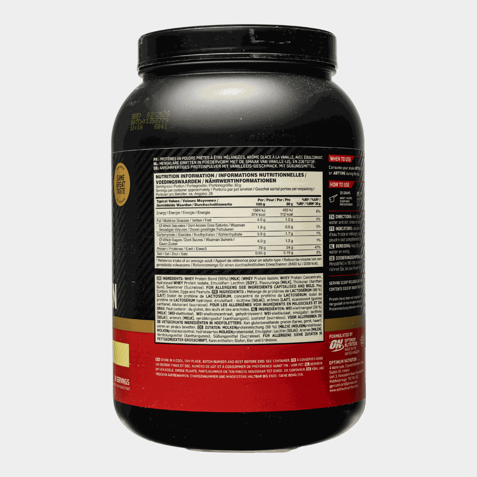 Gold Standard 100% Vanilla Ice Cream 780g, proteinpulver - full image 2