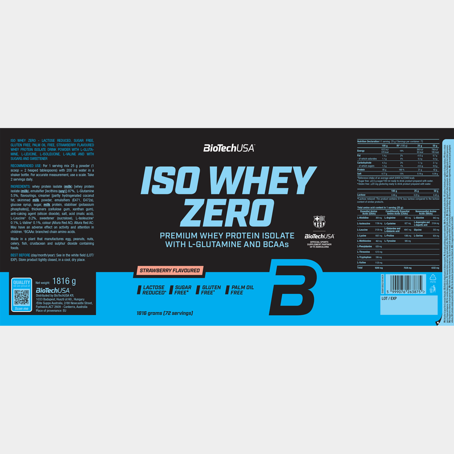Iso Whey Zero 1816 g Strawberry, proteinpulver - full image 2