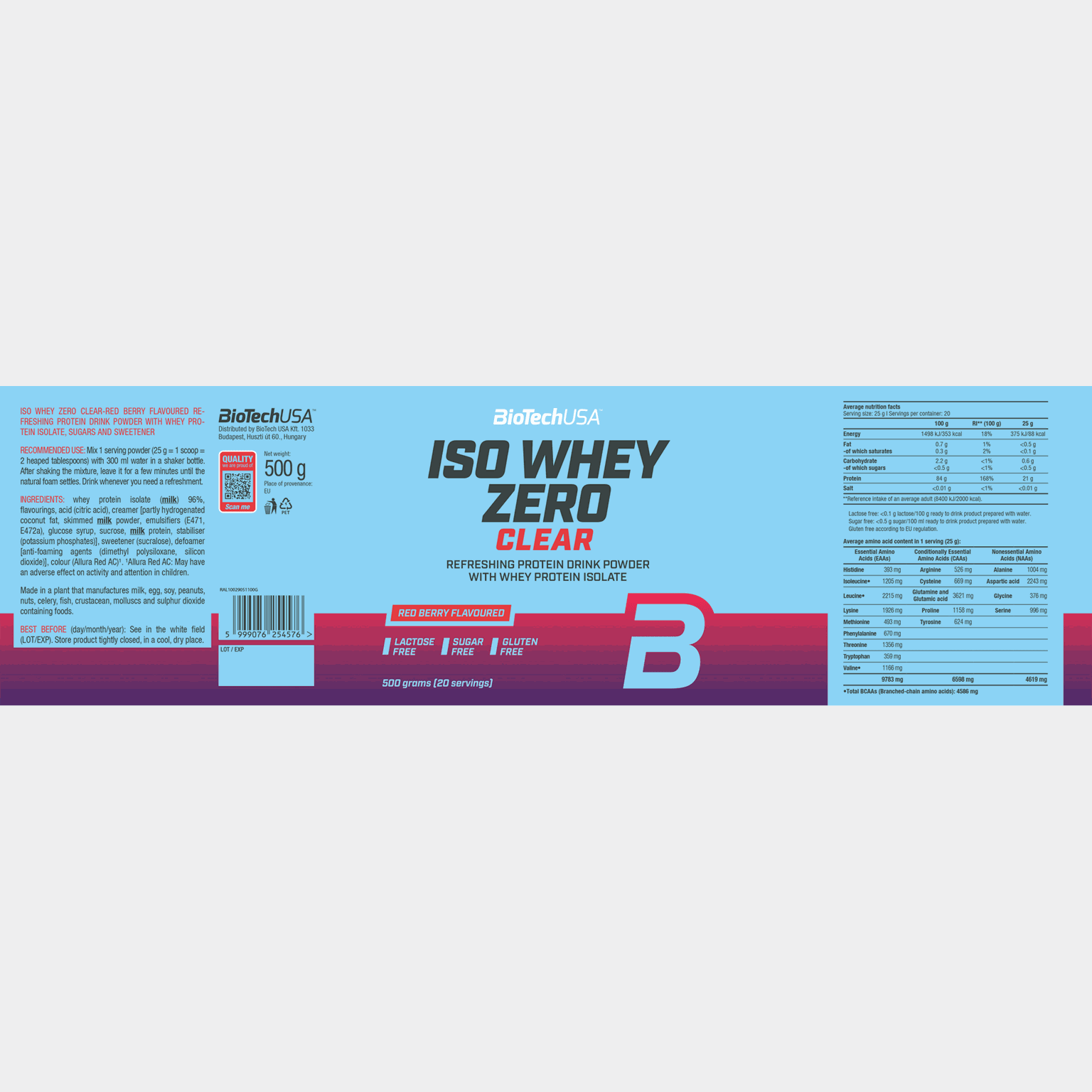 Iso Whey Zero Clear Red berry 500g, proteinpulver - full image 2