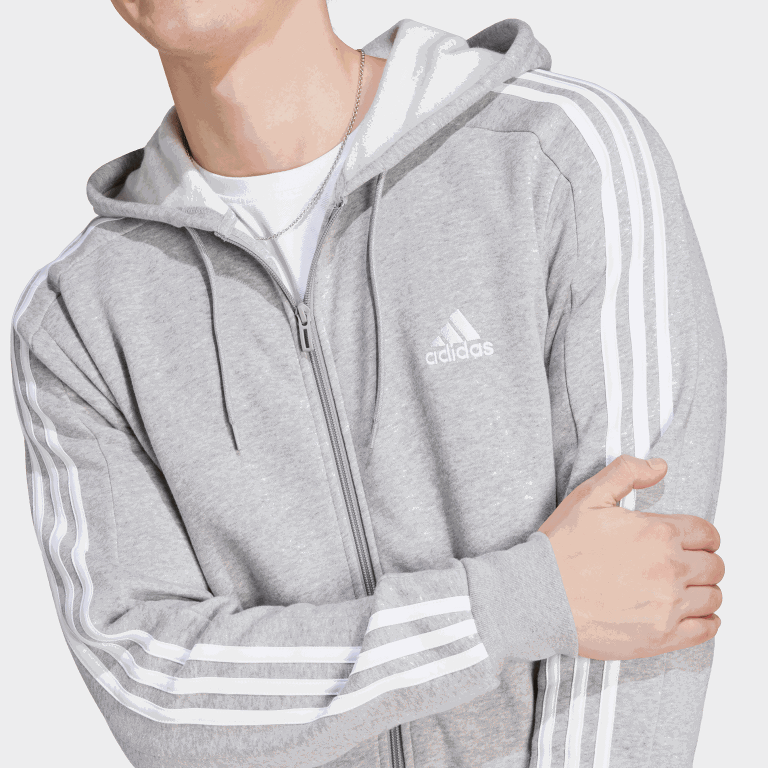 Essential Fleece 3-Stripes Full Zip, hoodie, herr - full image 3