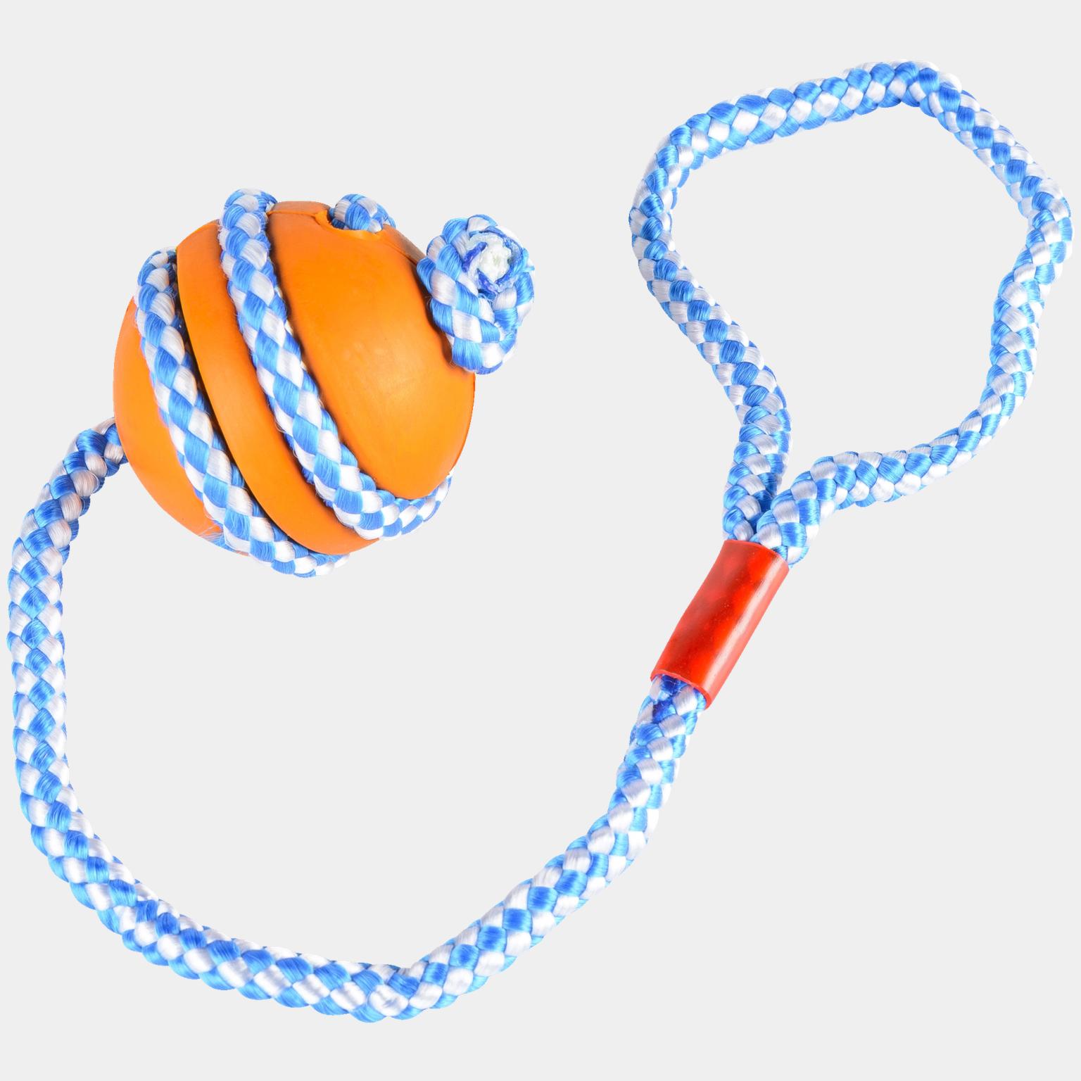 Dog toy ball with rope, hundleksak boll med rep - full image 1