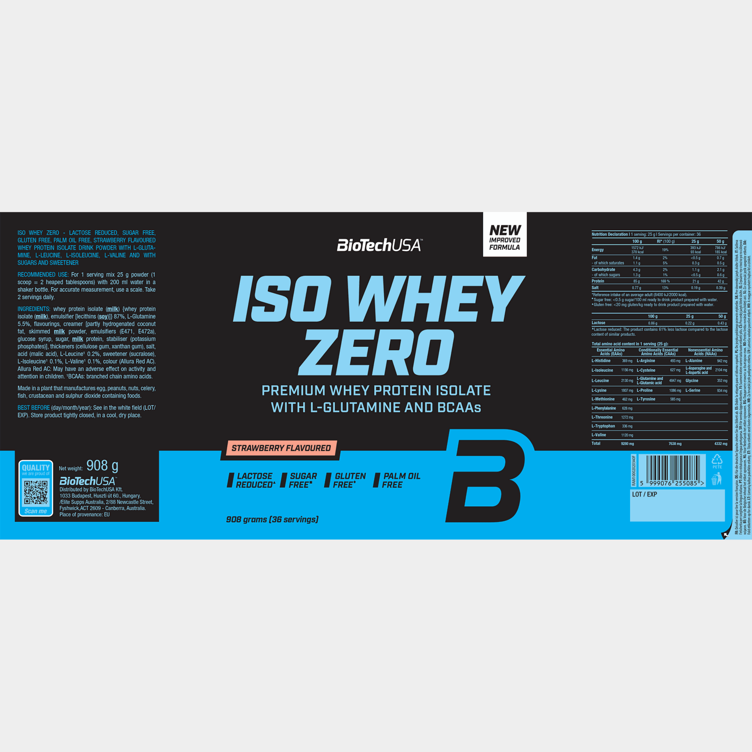 Iso Whey Zero 908g Strawberry, proteinpulver - full image 2