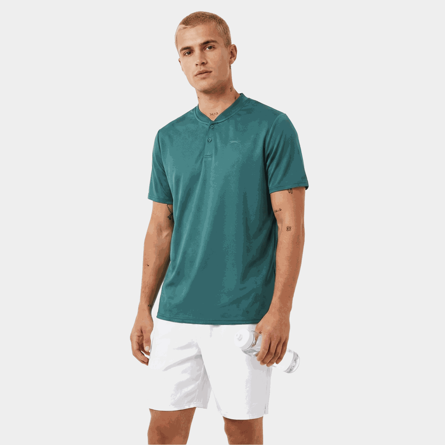 Collarless Polo Shirt Mens, pikétröja, herr - full image 1