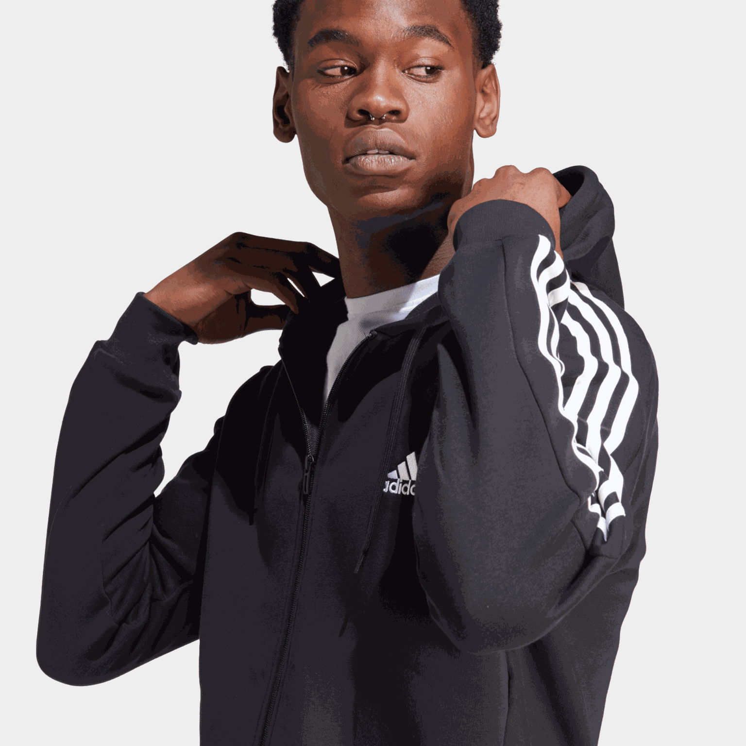 Essential Fleece 3-Stripes Full Zip, hoodie, herr - full image 3