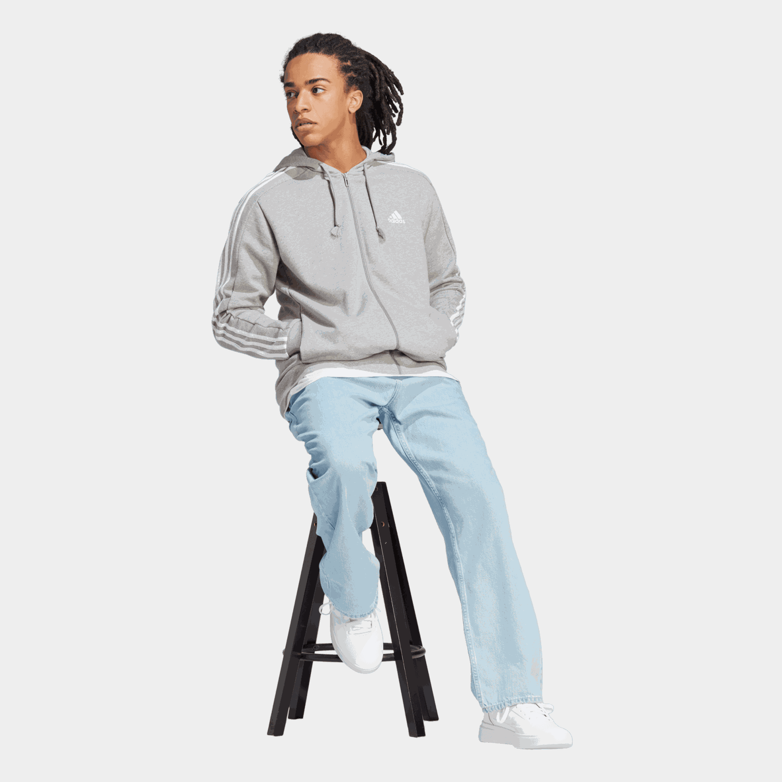 French Terry 3-Stripes Full-Zip Hoodie, huvjacka, herr - full image 3