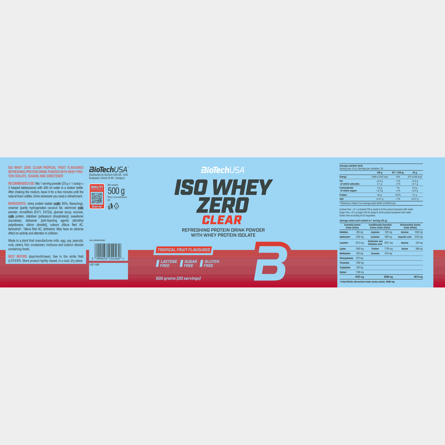 Iso Whey Zero Clear Tropical Fruit 500g, proteinpulver - full image 2