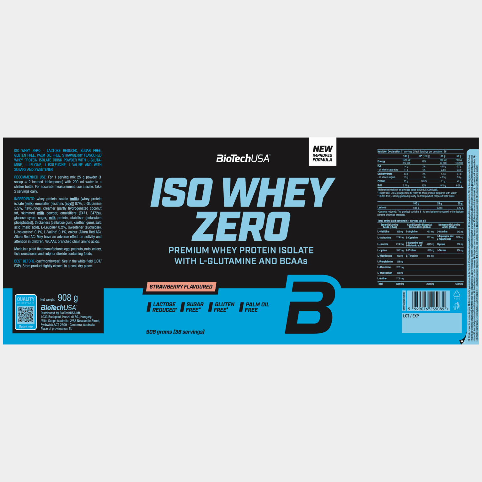 Iso Whey Zero 908g Strawberry, proteinpulver - full image 2