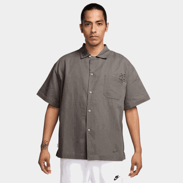 Nl Linen Ss Bttndwn Sashiko, skjorta, herr - Pikeér
