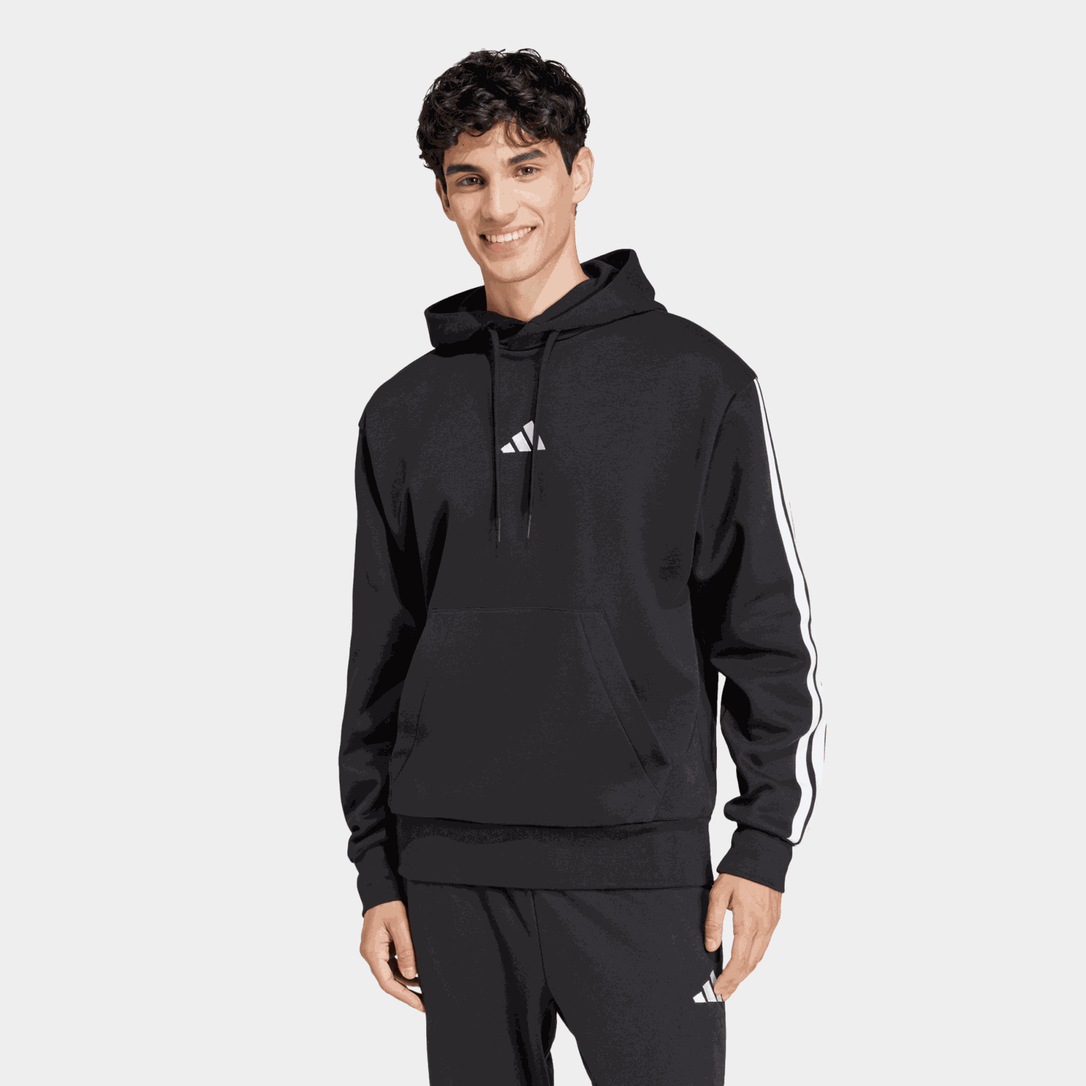 Essentials 3-Stripes Fleece Hoodie, huvtröja, herr - Hoodtröjor