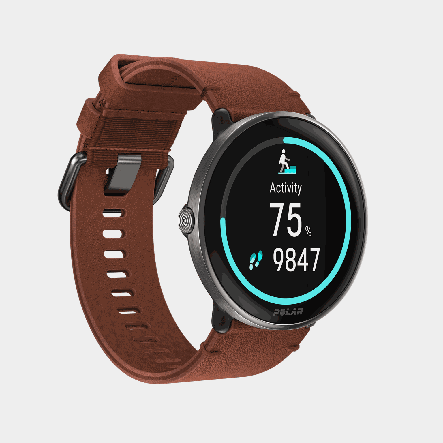 Ignite 3 Titanium/Brown leather strap, smartklocka - full image 3