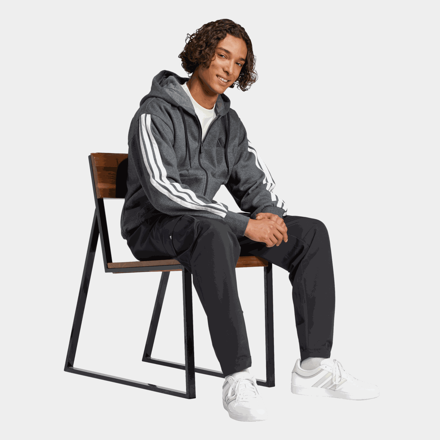 3-Stripes Fleece Full Zip Hood, huvjacka, herr - full image 2